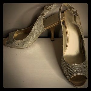 Metallic Gold Open Toe Slingback Heels